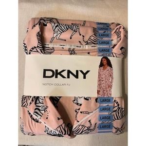 DKNY Women's Notch Collar 2-Piece Long Sleeve & Pant Pajama Set Large